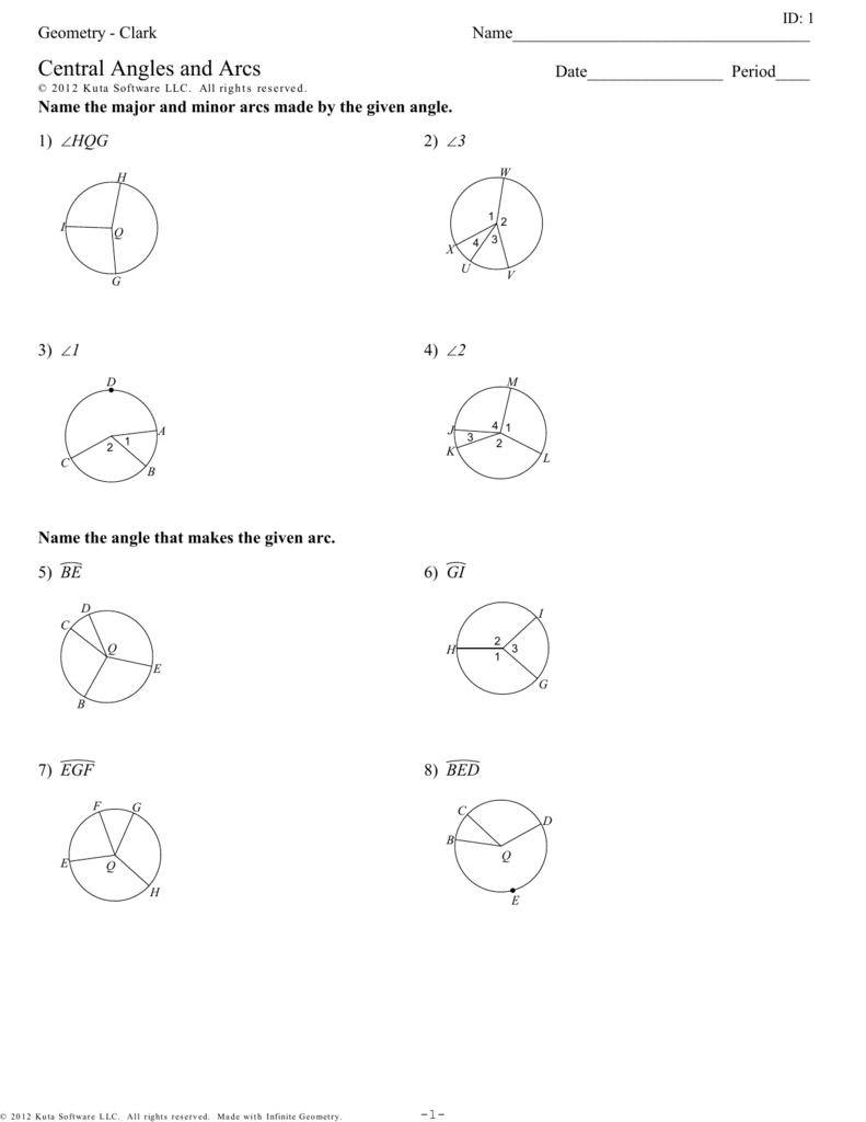 Geometry  Clark  Central Angles And Arcs Together With Arcs And Central Angles Worksheet