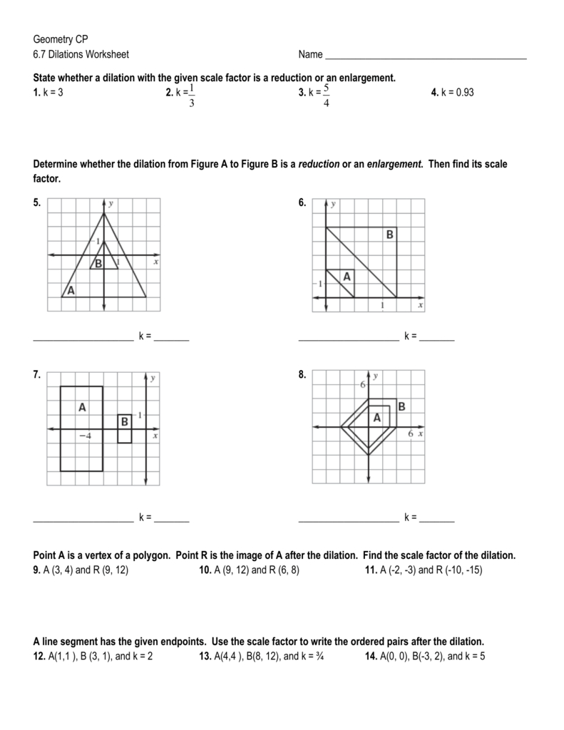 Geometry Cp 67 Dilations Worksheet Name State Whether A With Regard To Dilation And Scale Factor Worksheet Answers