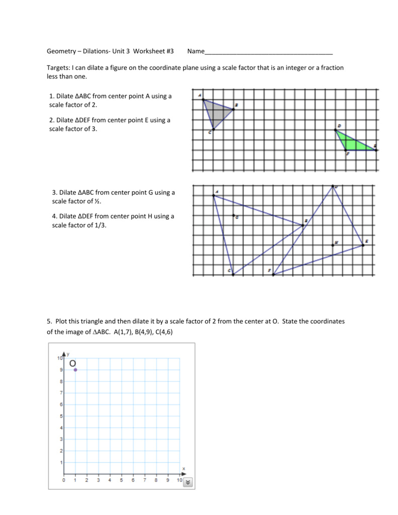 Geometry – Dilations Unit 3 Worksheet 3 Along With Dilations Worksheet Answers