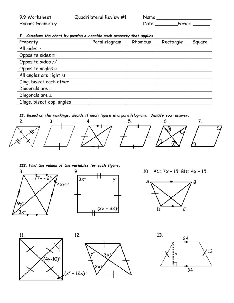 Geometry Review Chapter 9 Along With Geometry Parallelogram Worksheet