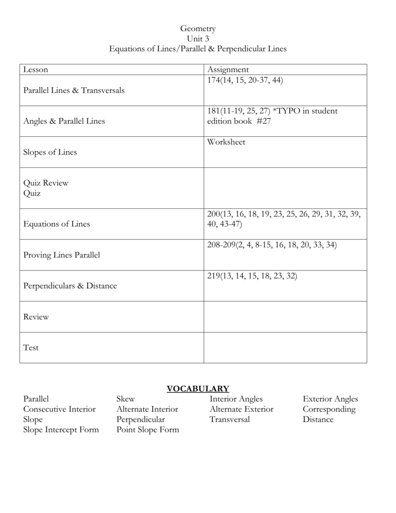 Geometry Unit 3 Equations Of Linesparallel  Perpendicular Lines Inside Geometry Parallel And Perpendicular Lines Worksheet Answers