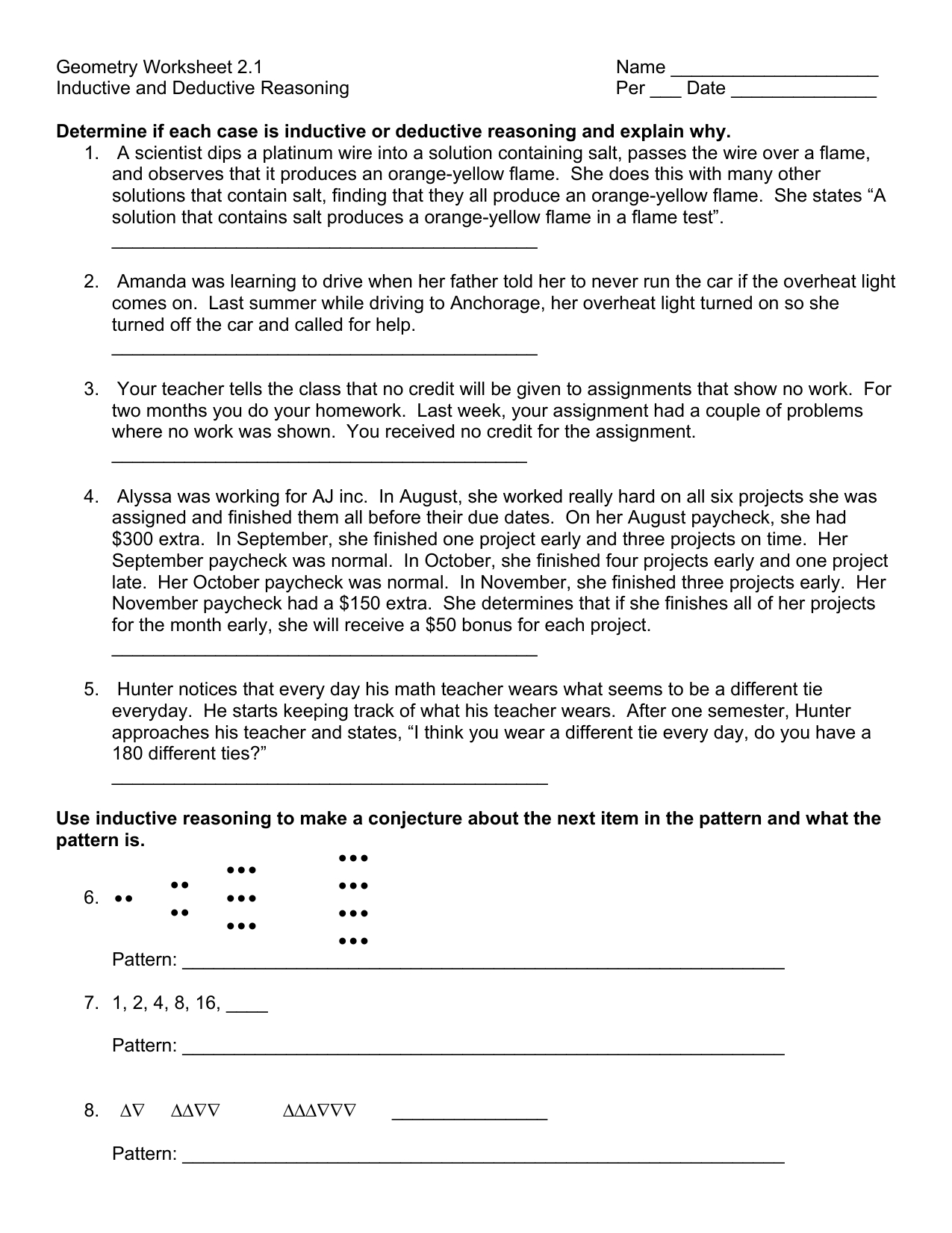 Geometry Worksheet 21 Name Inductive And Deductive Reasoning And Inductive And Deductive Reasoning Worksheet