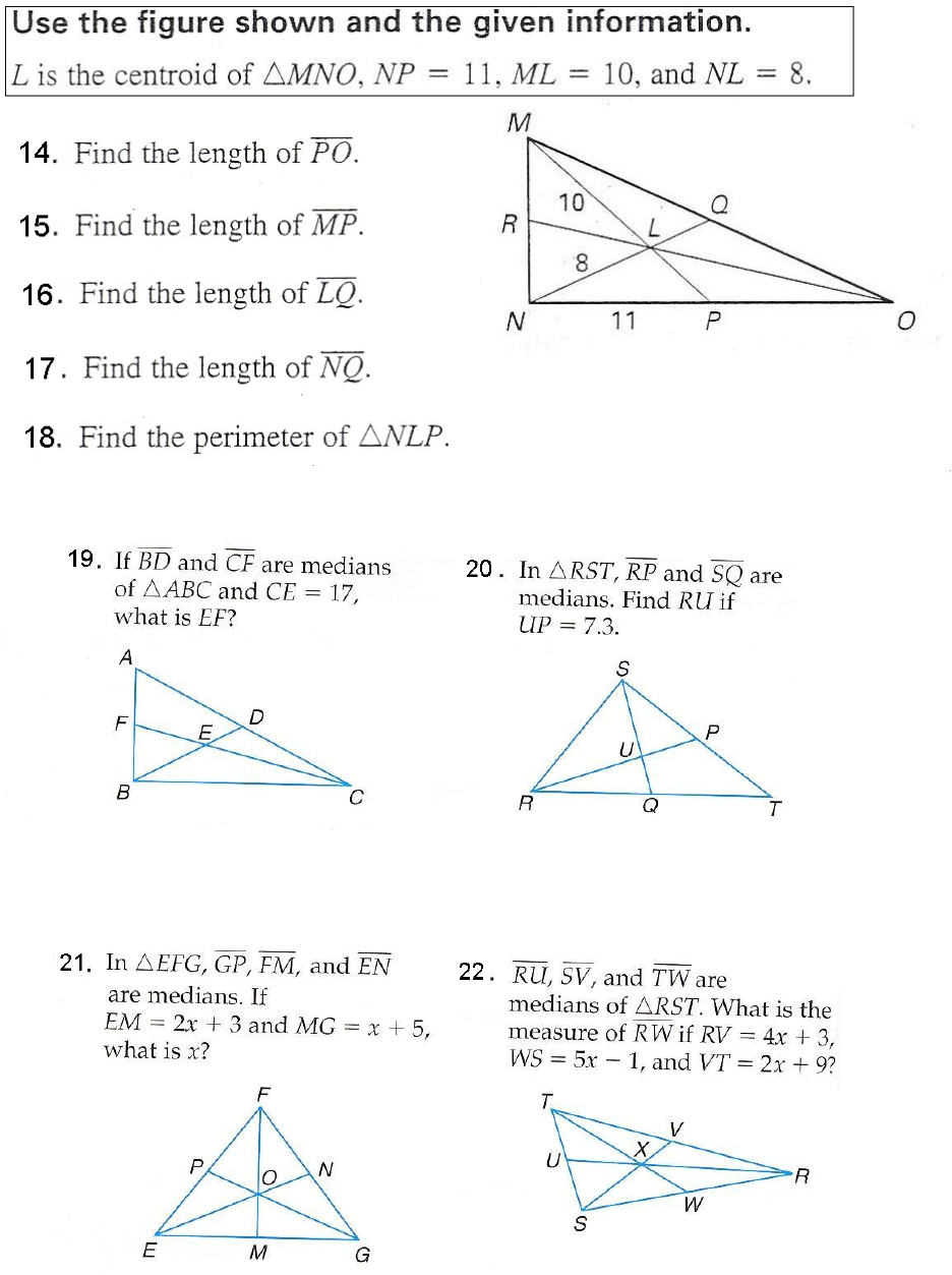 Geometry Worksheet 46B Medians Centroids Page 1  46B Also Medians And Centroids Worksheet Answers
