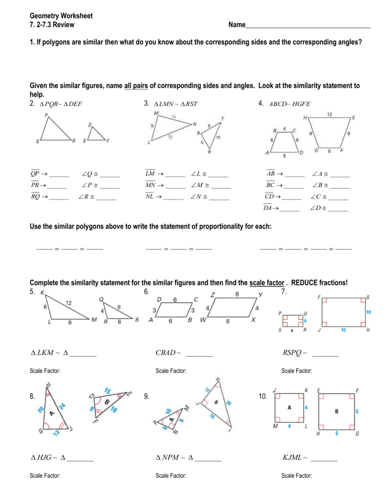 Geometry Worksheet Pertaining To Similar Polygons Worksheet Answer Key