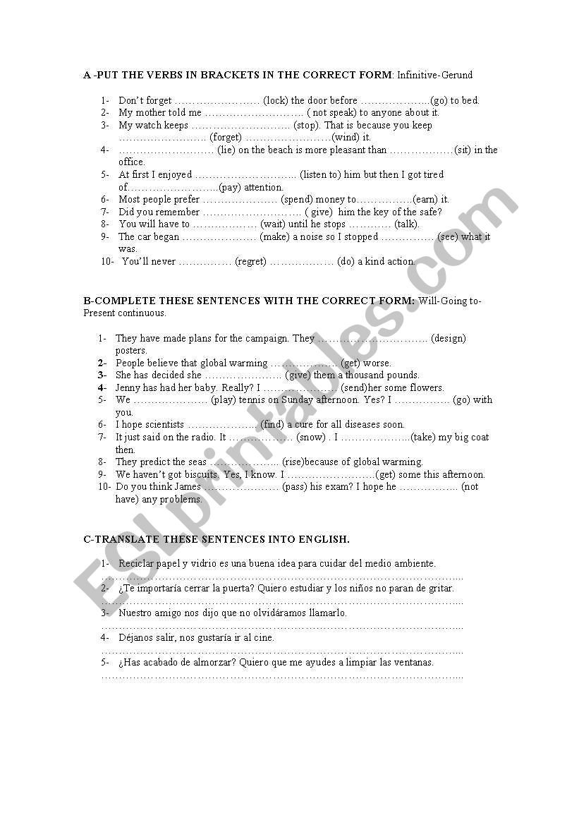 Ir A Infinitive Worksheet Answers Excelguider