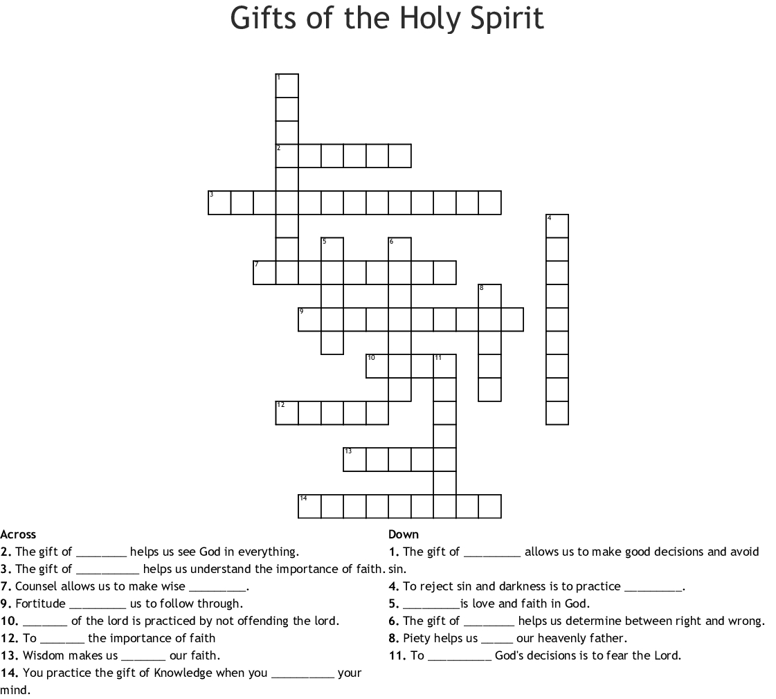 Gifts Of The Holy Spirit Crossword  Wordmint Intended For Gifts Of The Holy Spirit Worksheet