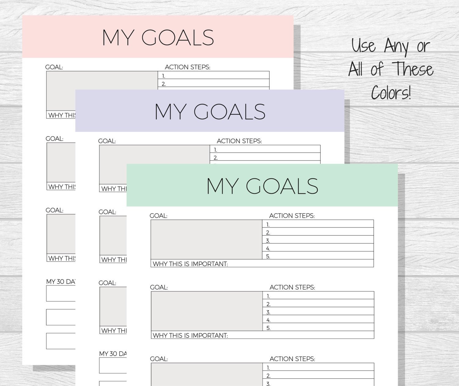 Goal Template Goal Planner Printable Life Goals Printable  Etsy Within Goals Printable Worksheet