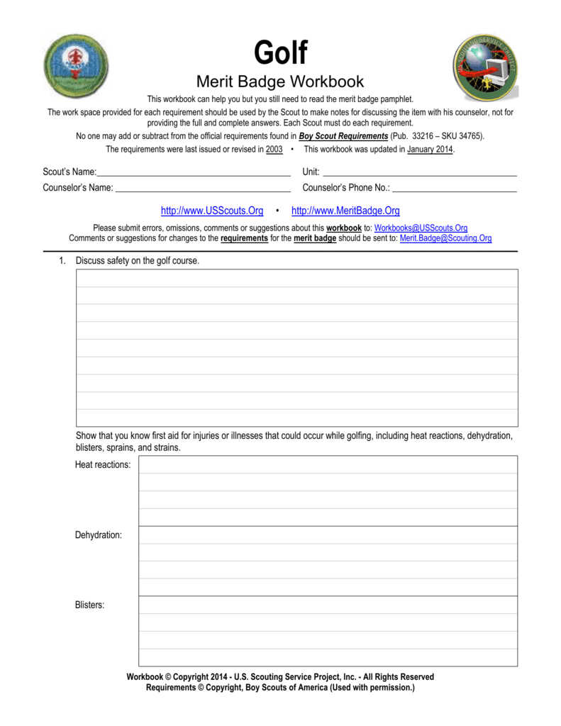 Golf Merit Badge  Us Scouting Service Project Together With Eagle Scout Merit Badge Requirements Worksheet