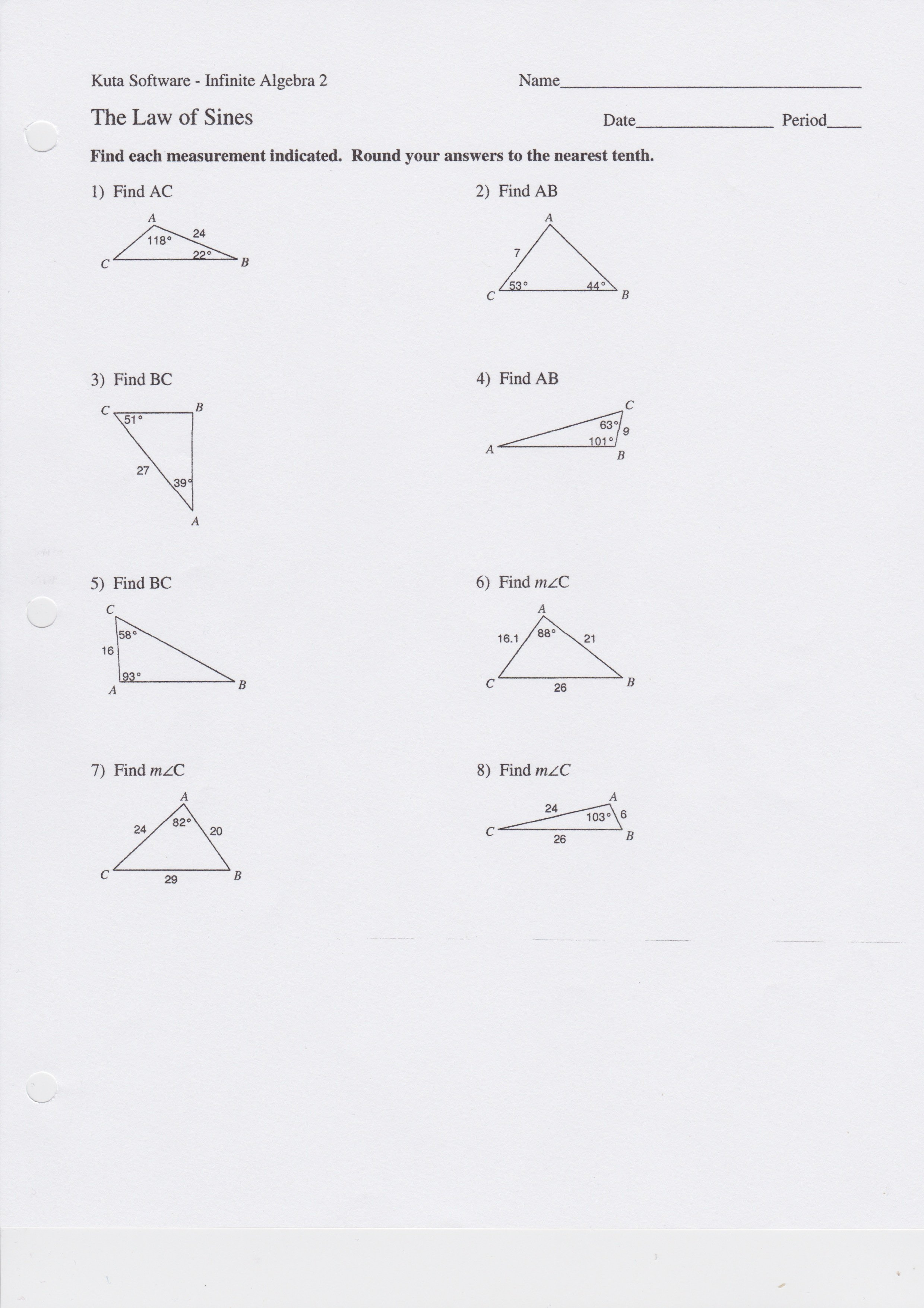 Grade 11 Precalc  Miss Goodwill's Site Regarding The Law Of Sines Worksheet Answers