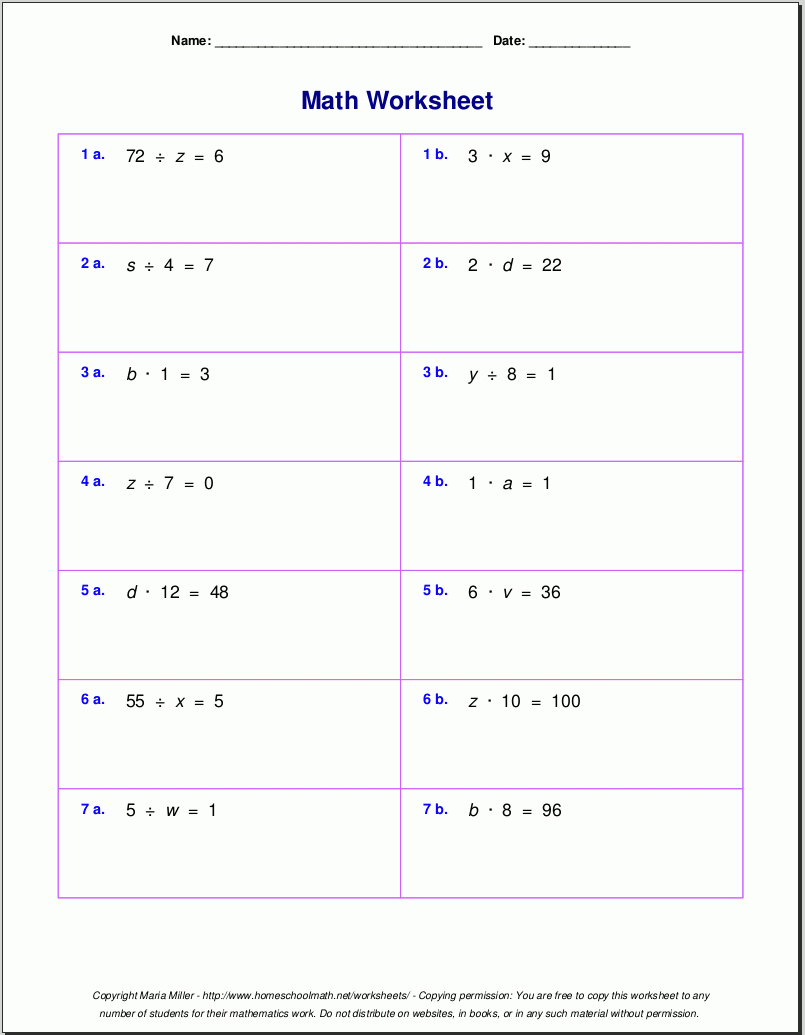 Grade 5 Multiplication Worksheets Throughout Solving Multiplication And Division Equations Worksheets