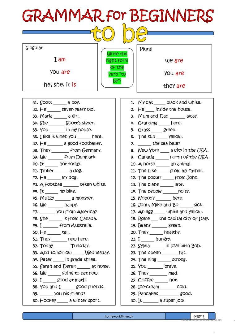 Grammar For Beginners To Be Worksheet  Free Esl Printable Intended For English For Beginners Worksheets