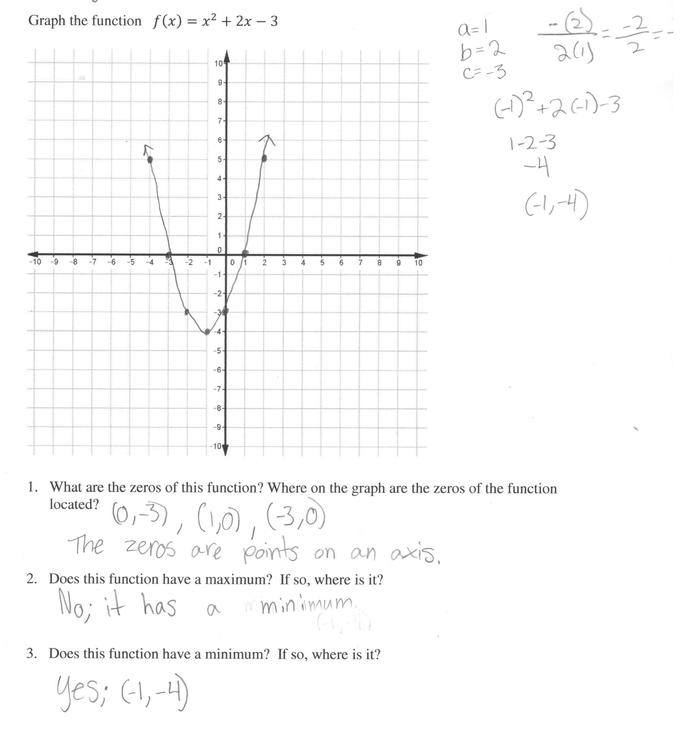 Graphing A Quadratic Function Students Are Asked To Graph A For From Linear To Quadratic Worksheet