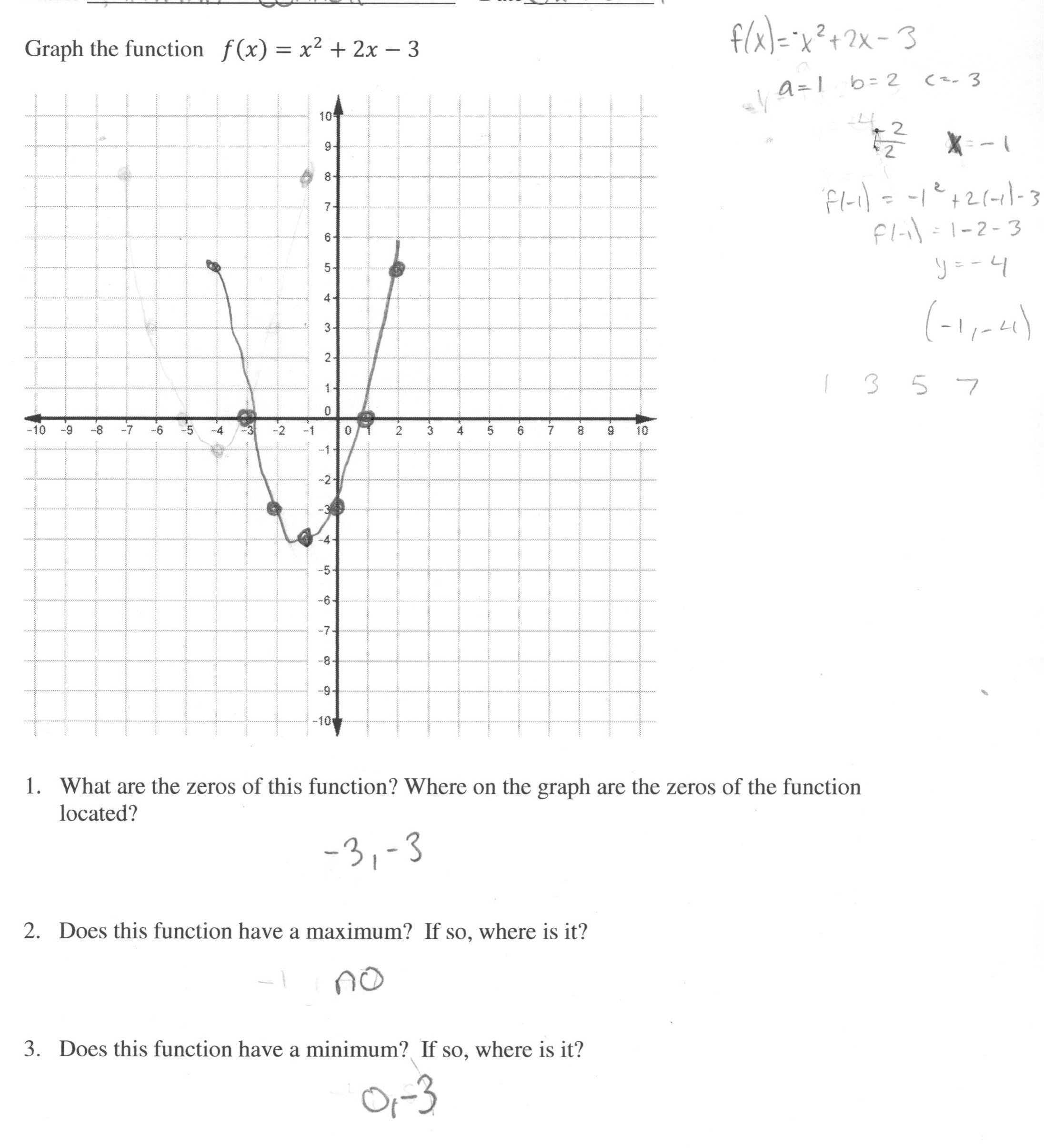 Graphing A Quadratic Function Students Are Asked To Graph A Intended For Graphing Quadratic Functions Worksheet Answers Algebra 1