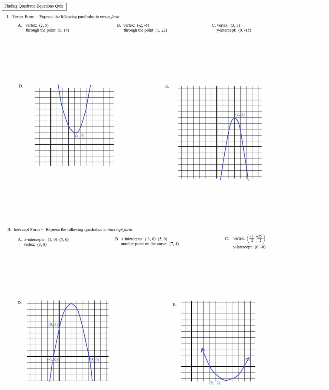Graphing Quadratic Functions In Vertex Form Worksheet Along With Graphing Quadratic Functions In Vertex Form Worksheet