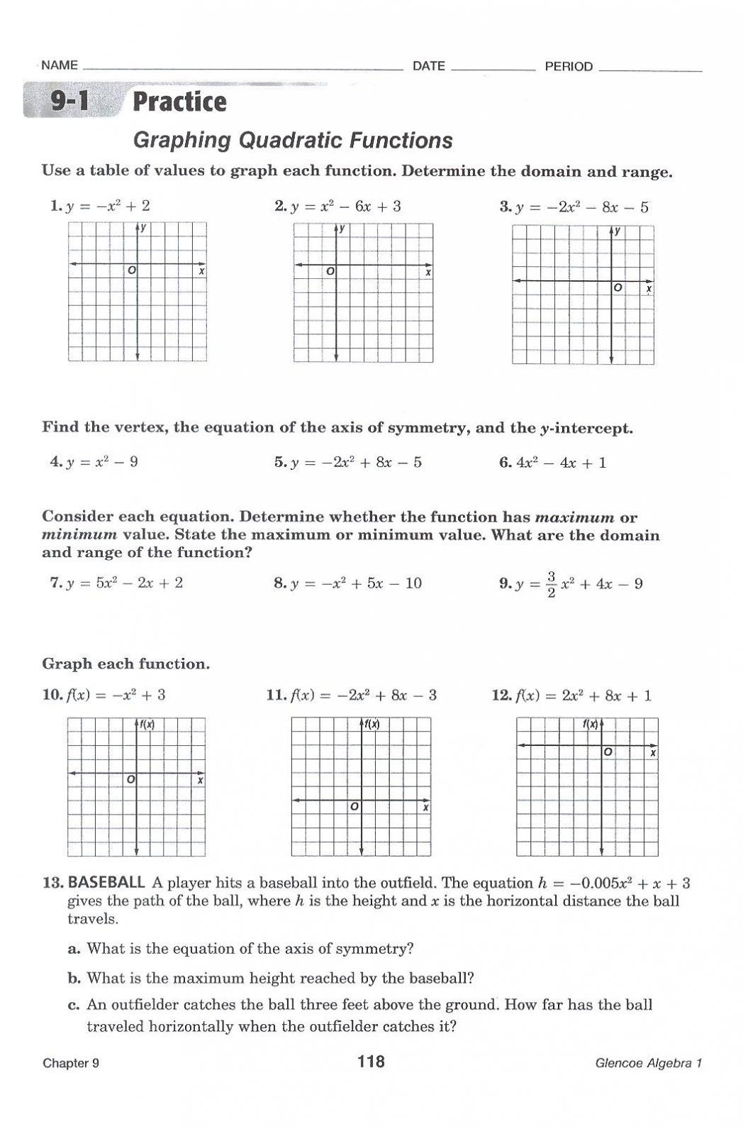 Graphing Quadratic Functions Worksheet Electron Configuration Also Graphing Quadratic Functions Worksheet Answers Algebra 1