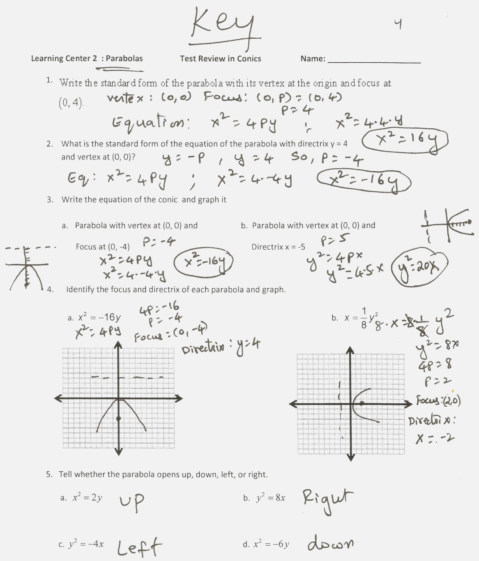 Graphing Quadratics Review Worksheet Method Of Graphing Parabolas In For Quadratics Review Worksheet Answers