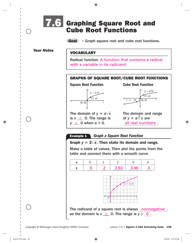 Graphing Square Root And Cube Root Functions Also Graphing Square Root Functions Worksheet Answers