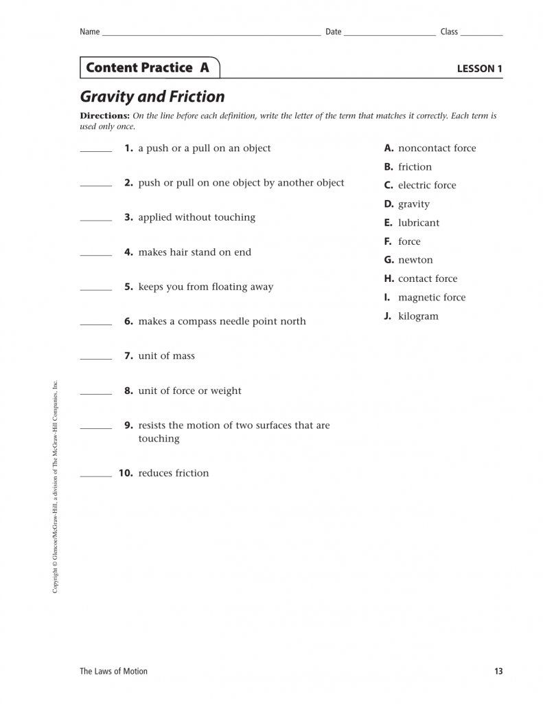 Gravity And Friction Friction And Gravity Worksheet Answers New For Friction And Gravity Worksheet Answers