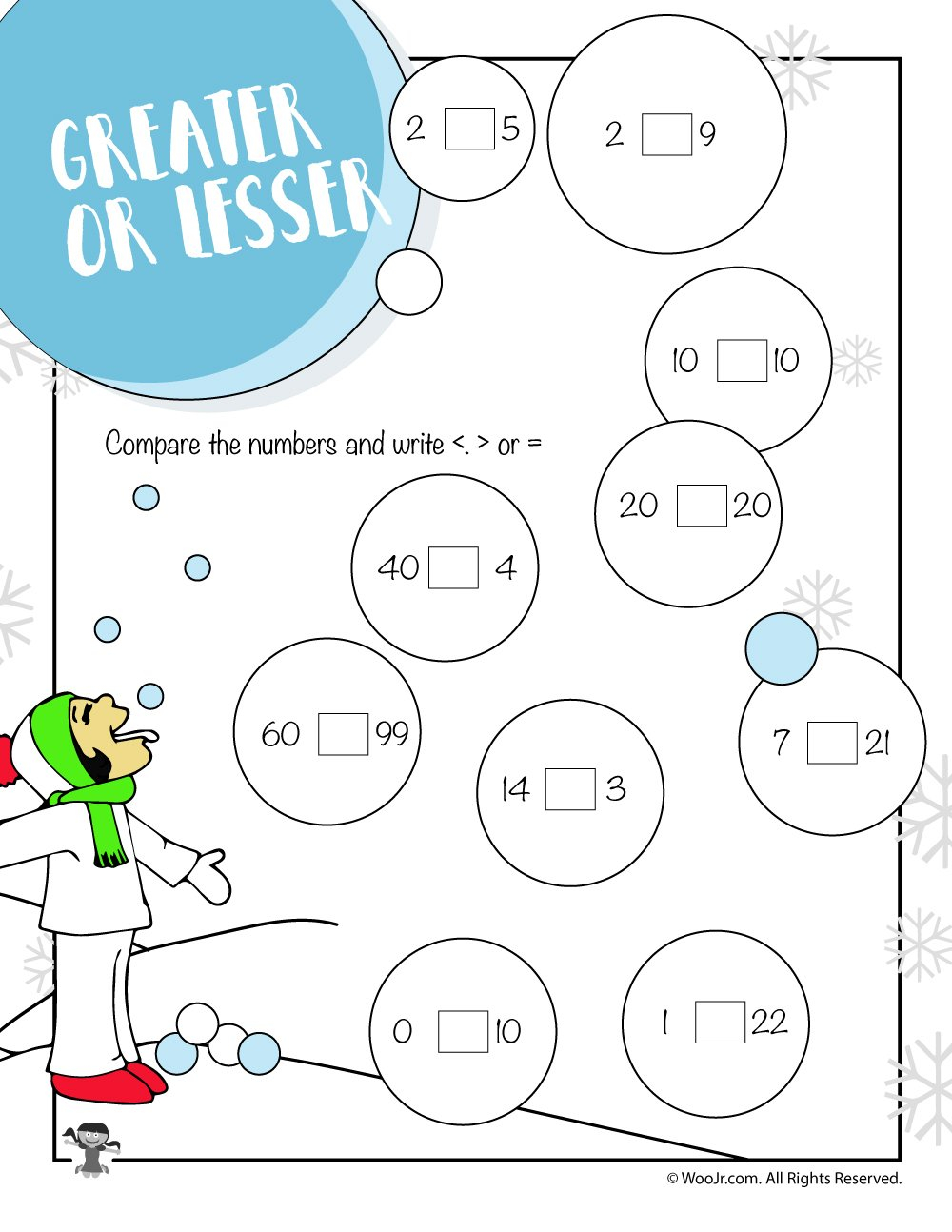 Greater Less Or Equal Winter Math Worksheet  Woo Jr Kids Activities With Winter Math Worksheets