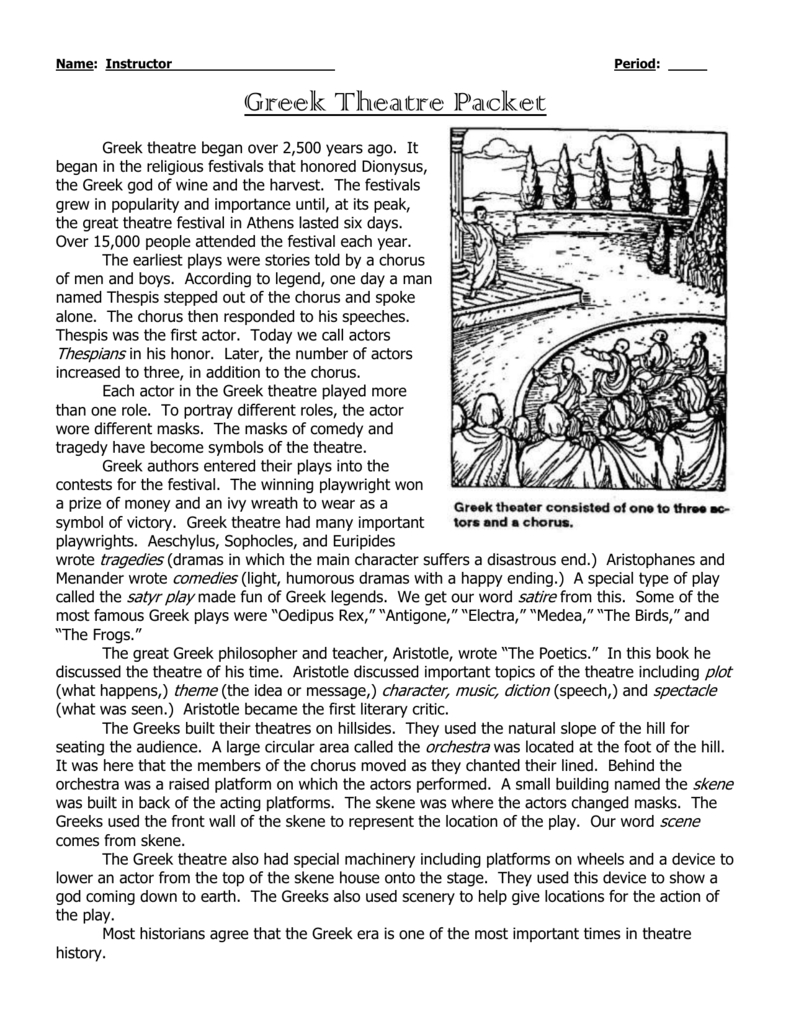 Greek Theatre Packet Answers Pertaining To Theater Through The Ages Worksheet Answers
