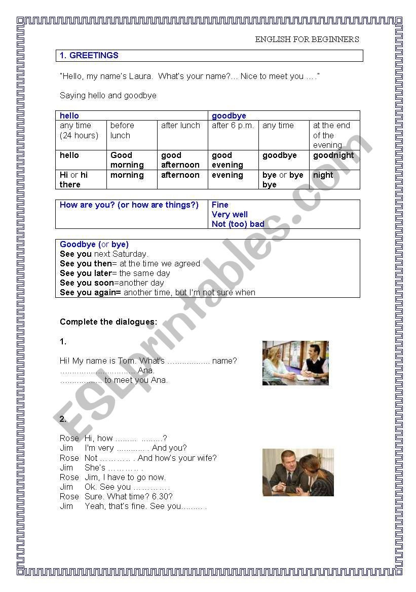 Greetings Worksheet For Adult Beginners  Esl Worksheetlauraip With Regard To Esl Worksheets For Adults