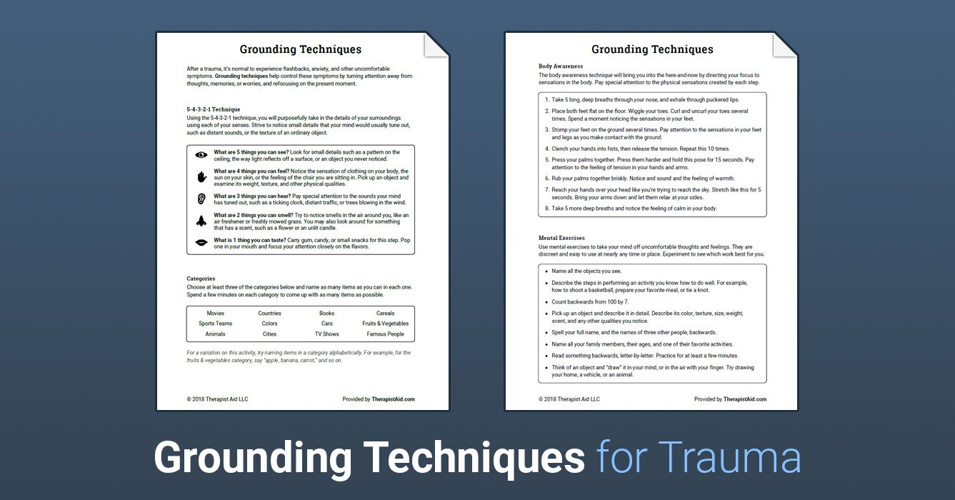 Grounding Techniques Worksheet  Therapist Aid In Ptsd Therapy Worksheets