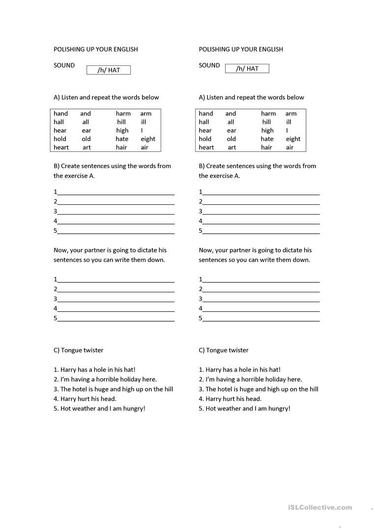 H Sound Pronunciation Worksheet  Free Esl Printable Worksheets Made Intended For Esl Pronunciation Worksheets