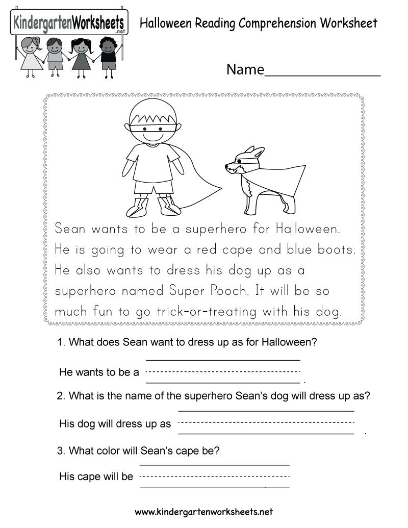 Halloween Reading Comprehension Worksheet  Free Kindergarten Regarding Kindergarten Reading Comprehension Worksheets