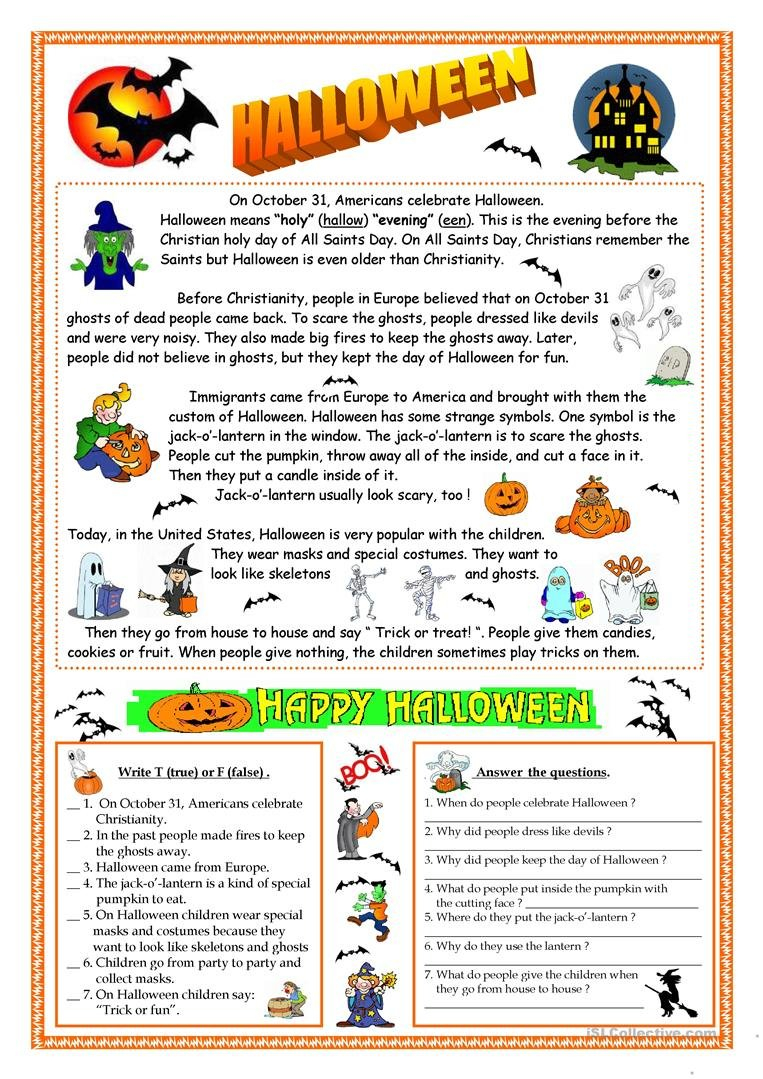 Halloween  Reading Worksheet  Free Esl Printable Worksheets Made Or Halloween Worksheets Pdf