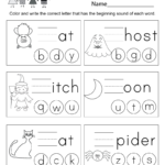 Halloween Spelling Worksheet  Free Kindergarten Holiday Worksheet With Regard To Beginning Sounds Worksheets Pdf