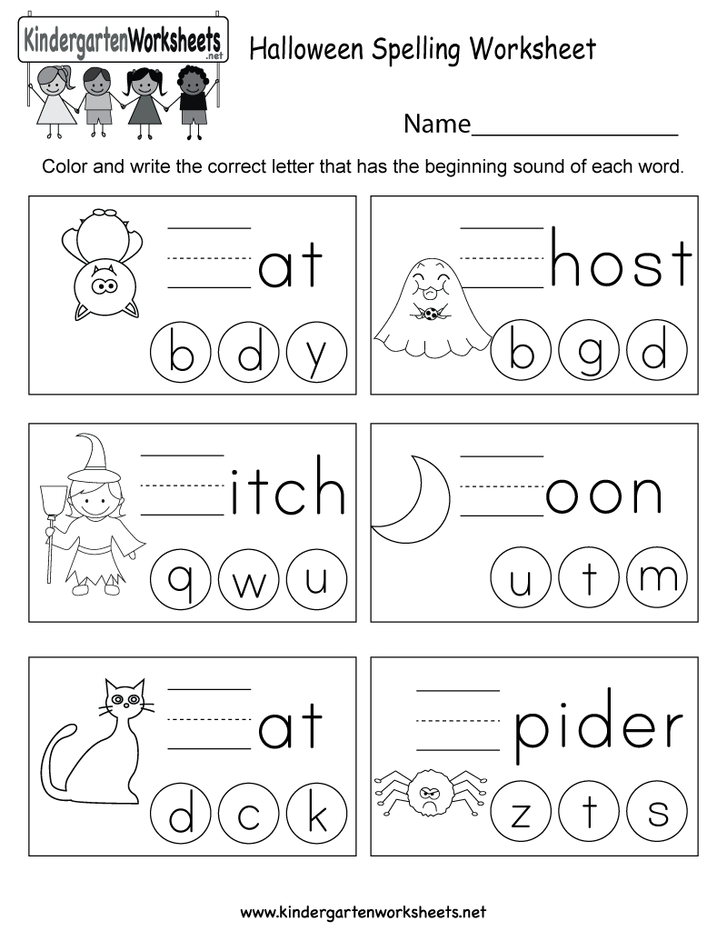 Halloween Spelling Worksheet  Free Kindergarten Holiday Worksheet With Regard To Beginning Sounds Worksheets Pdf