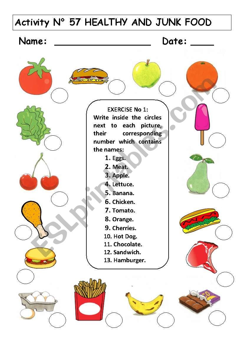 Healthy And Junk Food  Esl Worksheetandresdomingo Also Healthy Food Worksheets