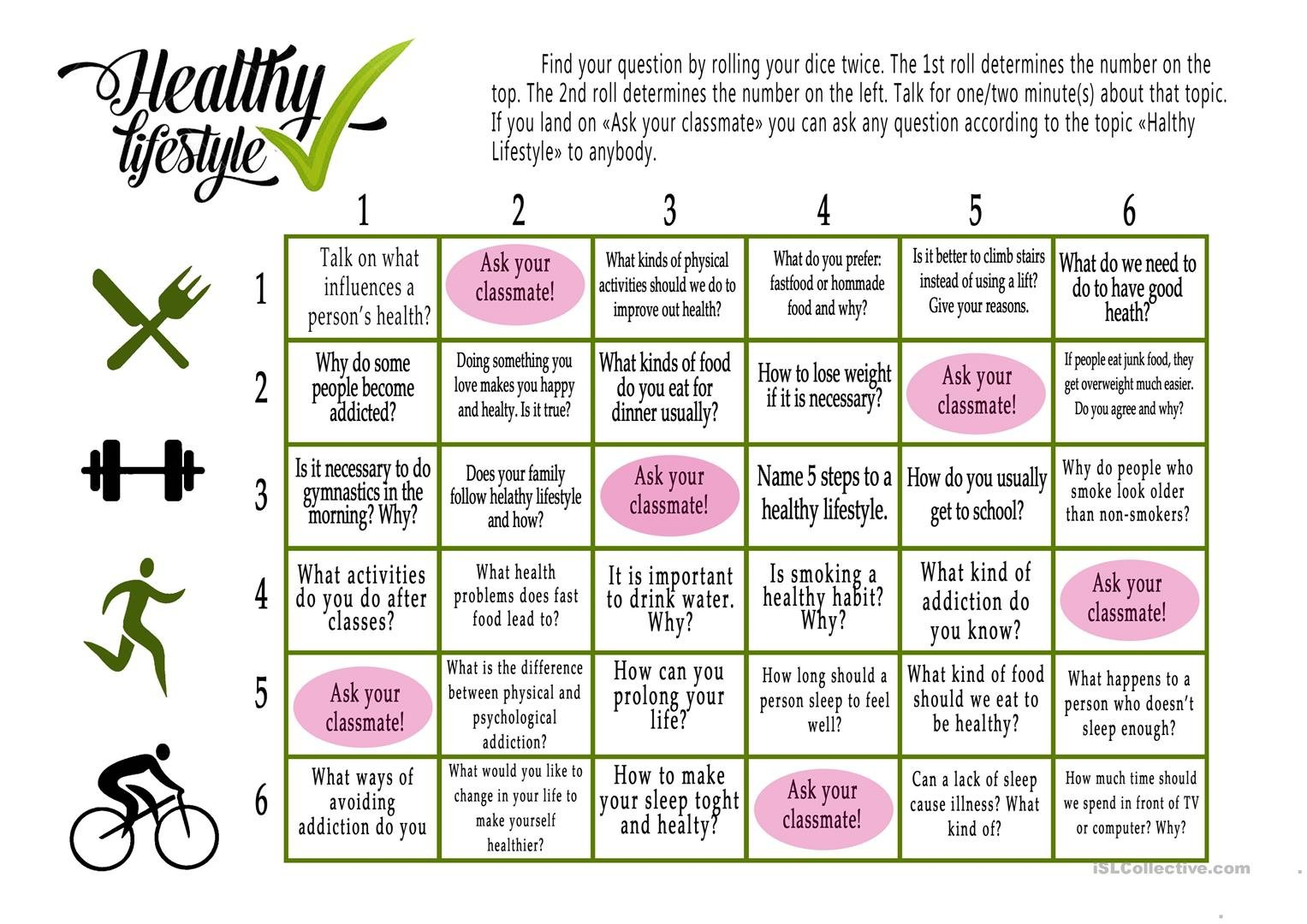 Healthy Lifestyle  Boardgame Worksheet  Free Esl Printable Within Healthy Living Worksheets Pdf