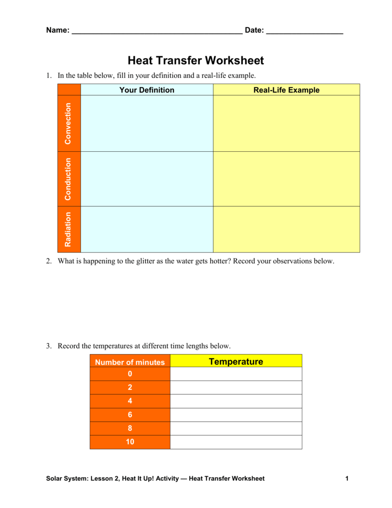 Heat Transfer Worksheet Also Heat Transfer Activity Worksheet