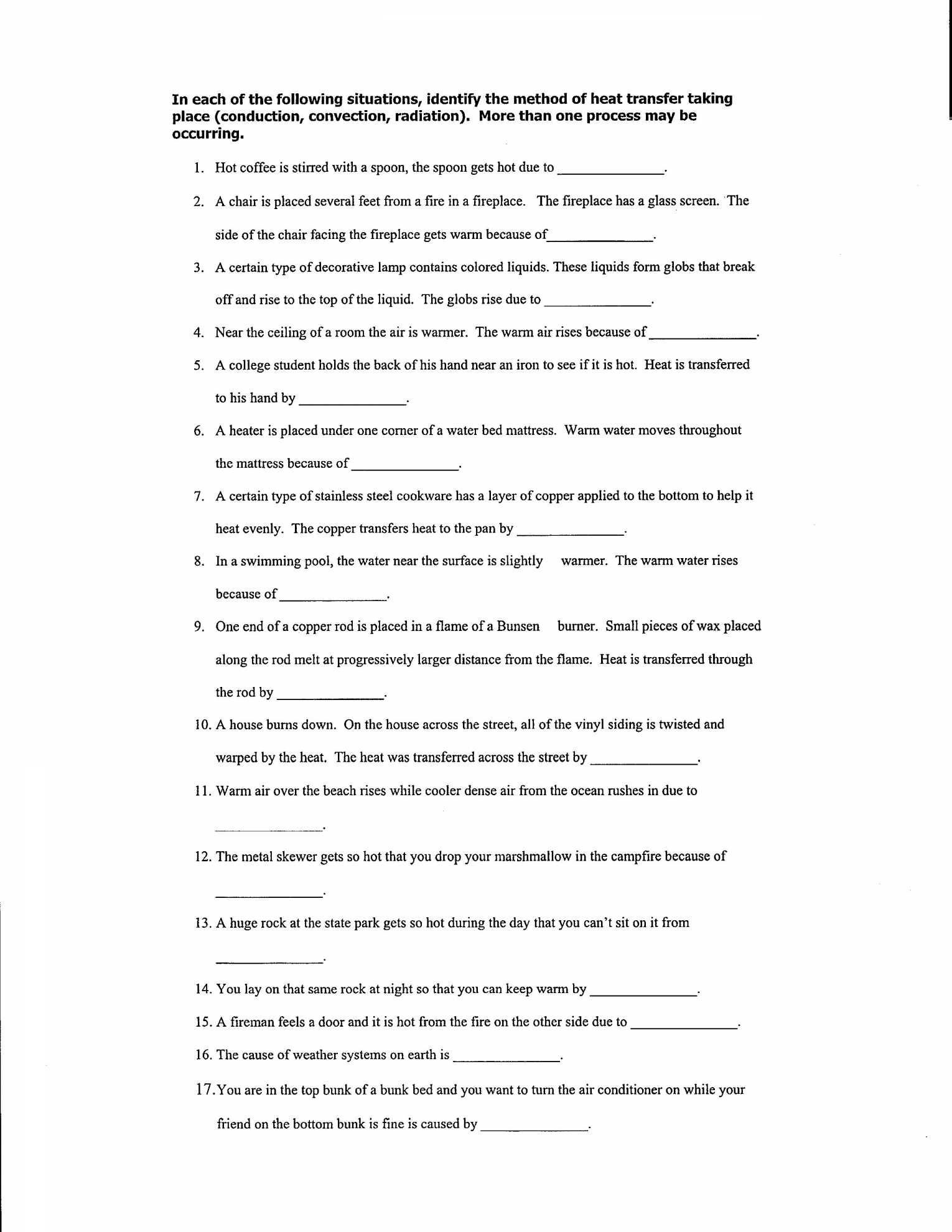 Heat Transfer Worksheet Answer Key  Briefencounters Intended For Conduction Convection Radiation Worksheet Answer Key