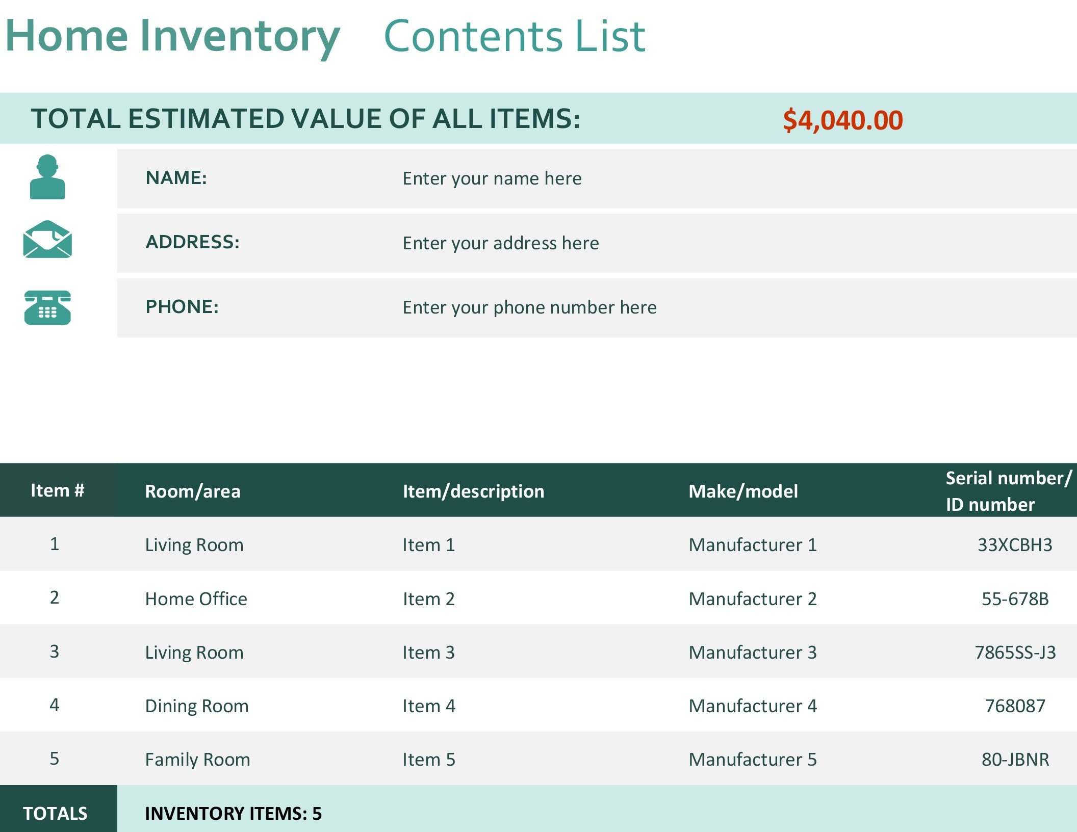 Home Inventory Within Home Inventory Worksheet