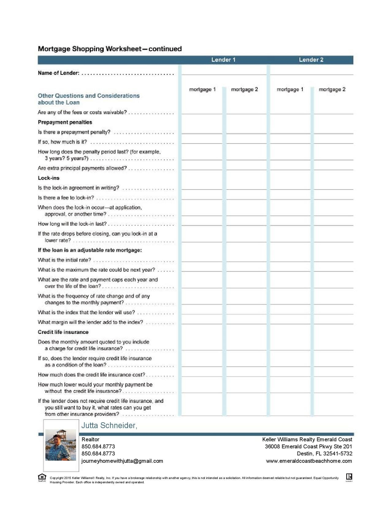 Home Mortgages Home Mortgage Worksheet Intended For Shopping For A Mortgage Worksheet Answers