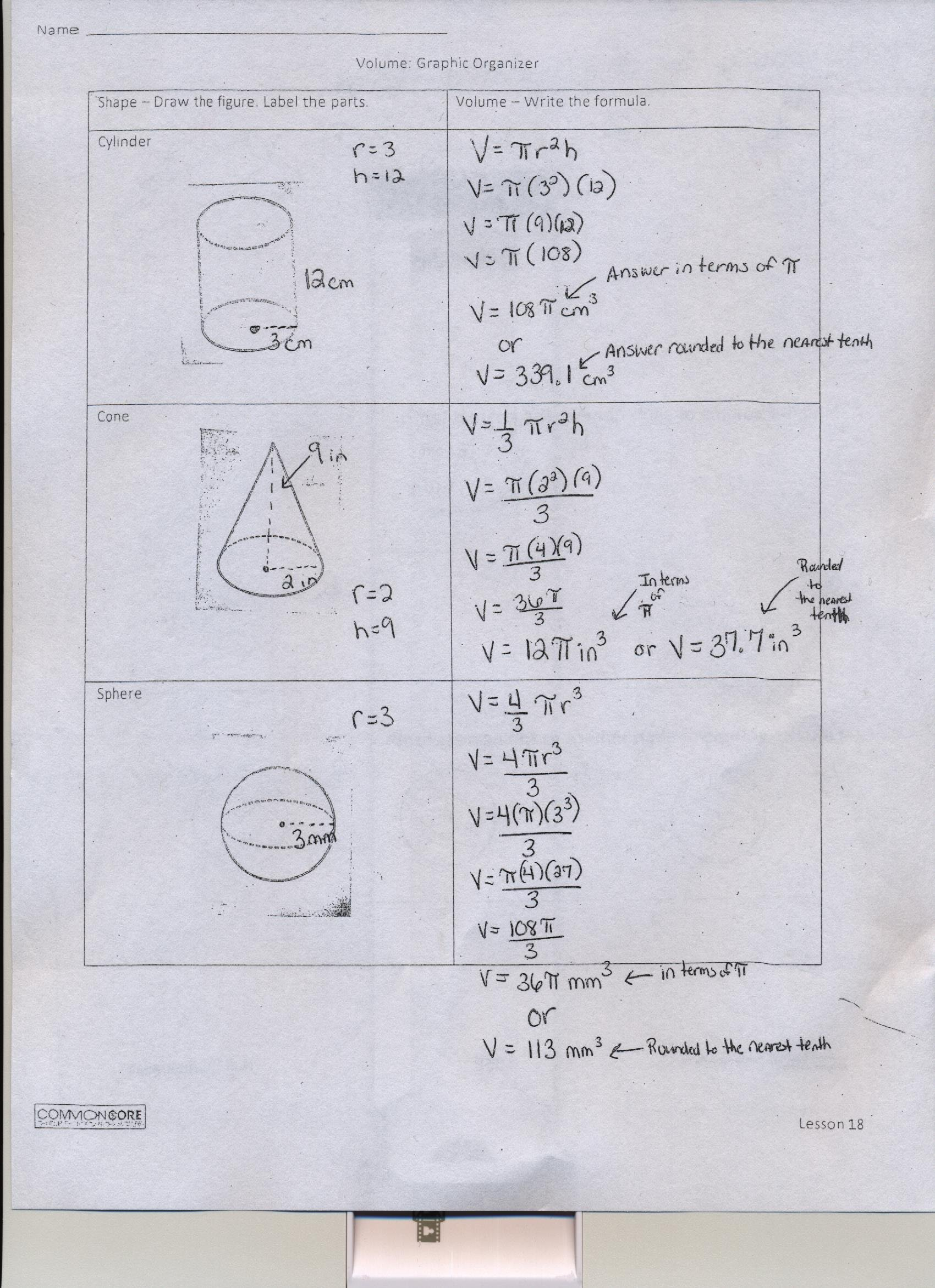 Homework Alert Complete The Volume Worksheet For Cylinders Cones Inside Volume Of Cones Cylinders And Spheres Worksheet Answers