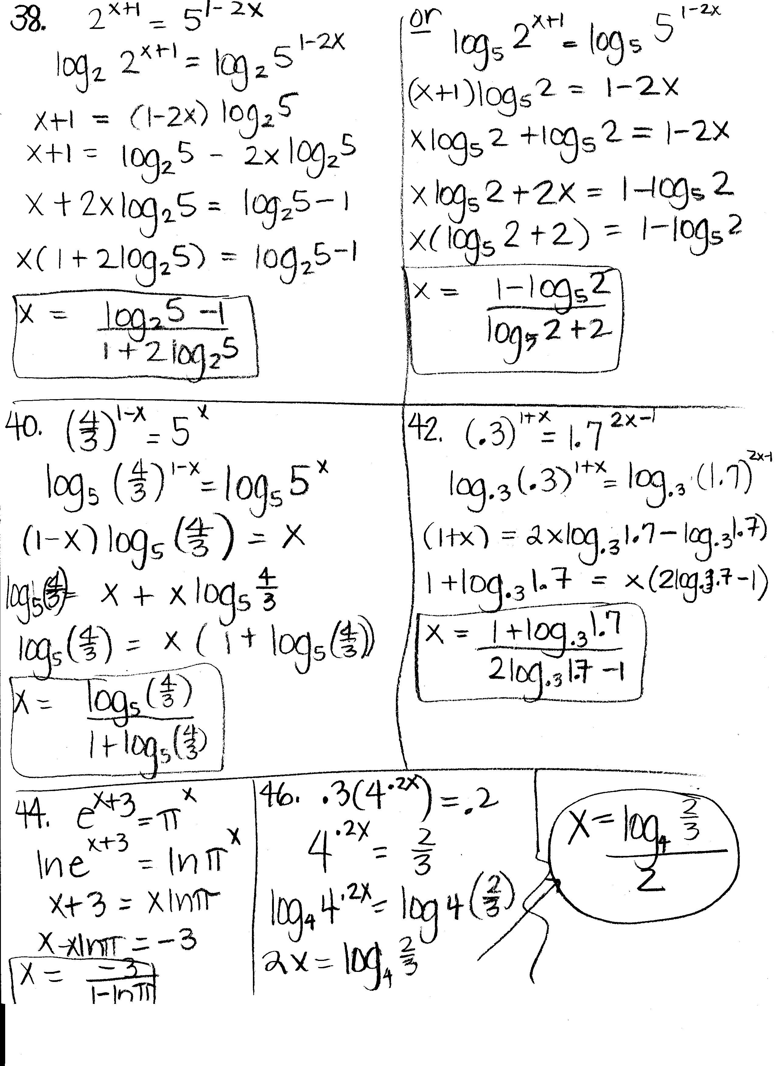 Homework Solving Exponential And Logarithmic Equations  Hetzner For Solving Exponential And Logarithmic Equations Worksheet