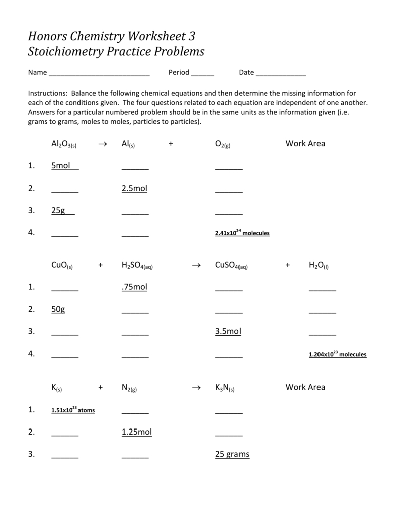 Honors Chemistry Worksheet 3 Stoichiometry Practice Problems Regarding Honors Chemistry Worksheet