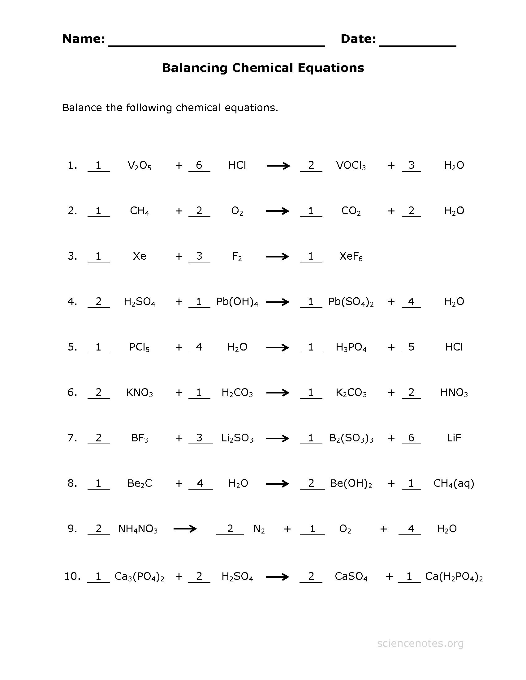 How To Balance Equations  Printable Worksheets Intended For Balancing Equations Worksheet 1 Answer Key