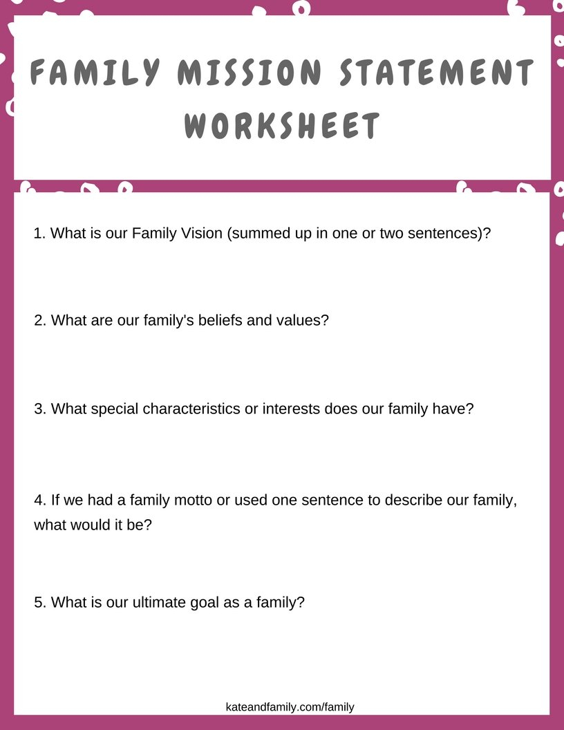 How To Build A Strong Family » Kate And Family As Well As Family Mission Statement Worksheet