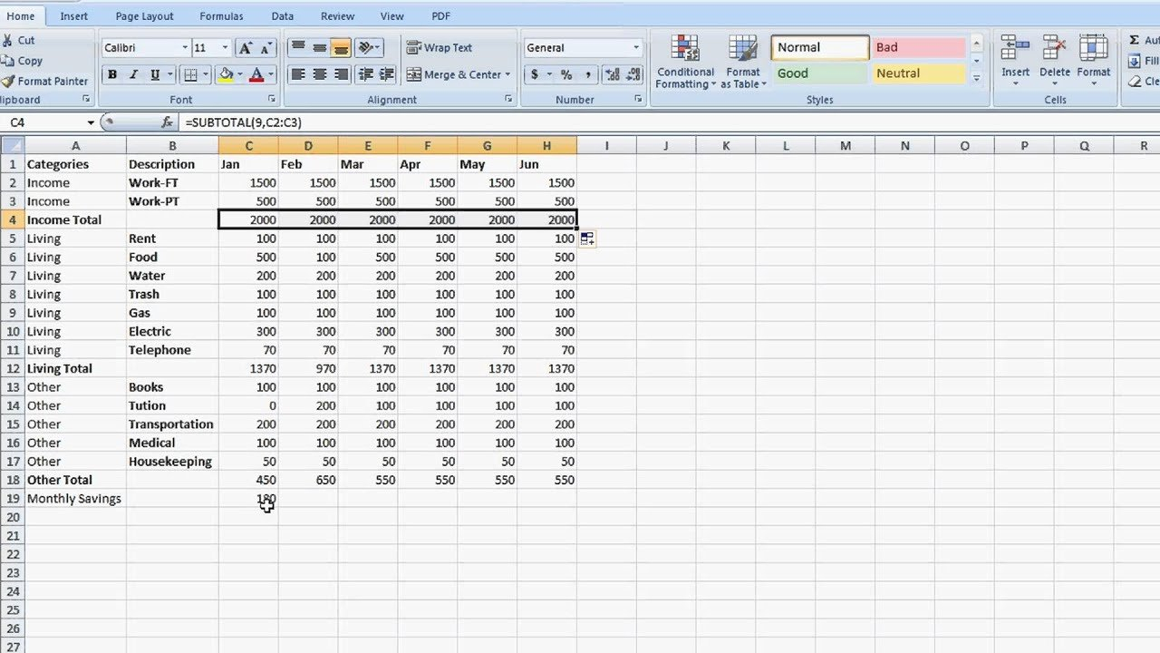 How To Set Up A Totaling Spreadsheet In Excel : Tips For Microsoft ... In How To Set Up An Excel Spreadsheet