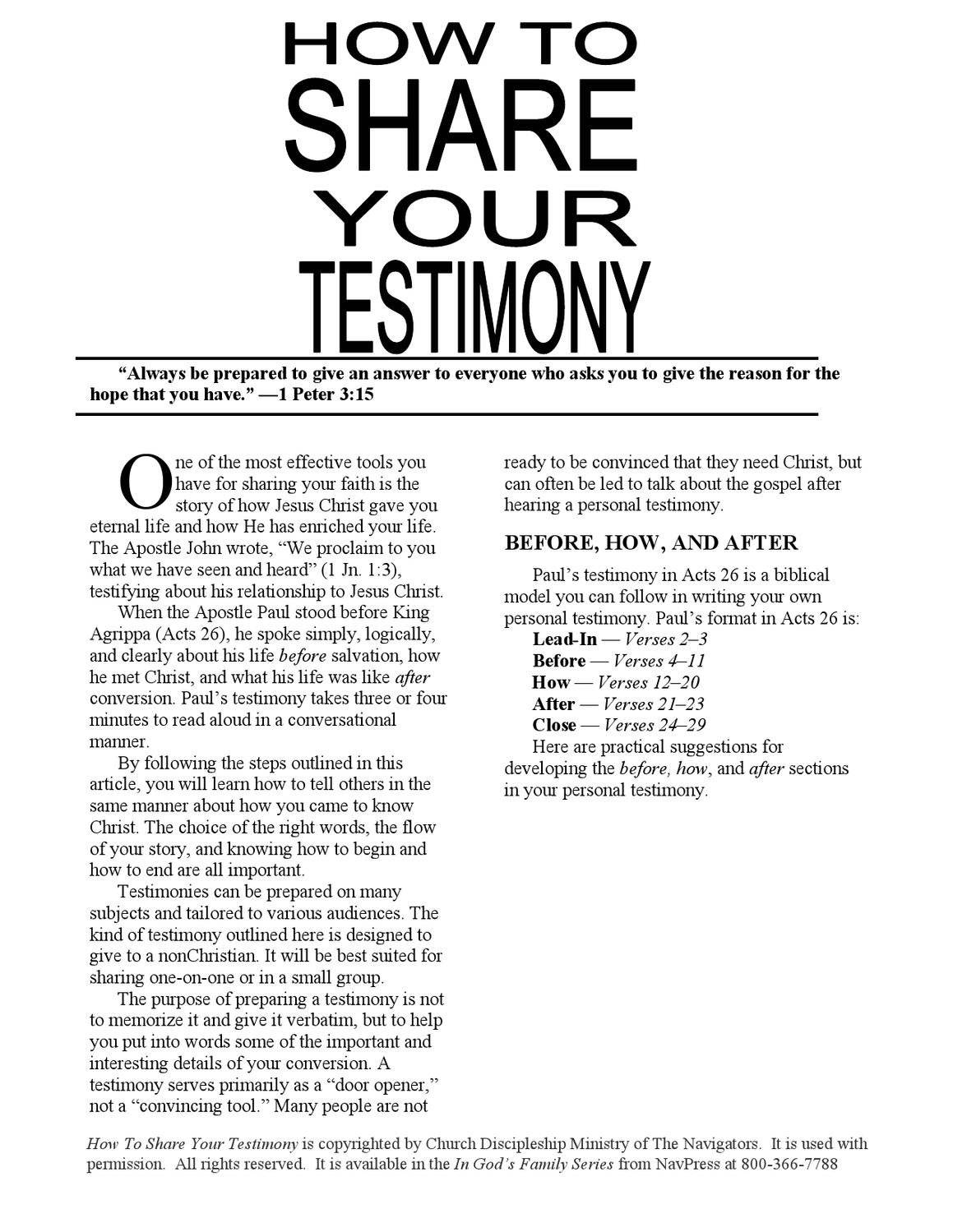How To Share Your Testimonykarla Godinez  Issuu And Personal Testimony Worksheet