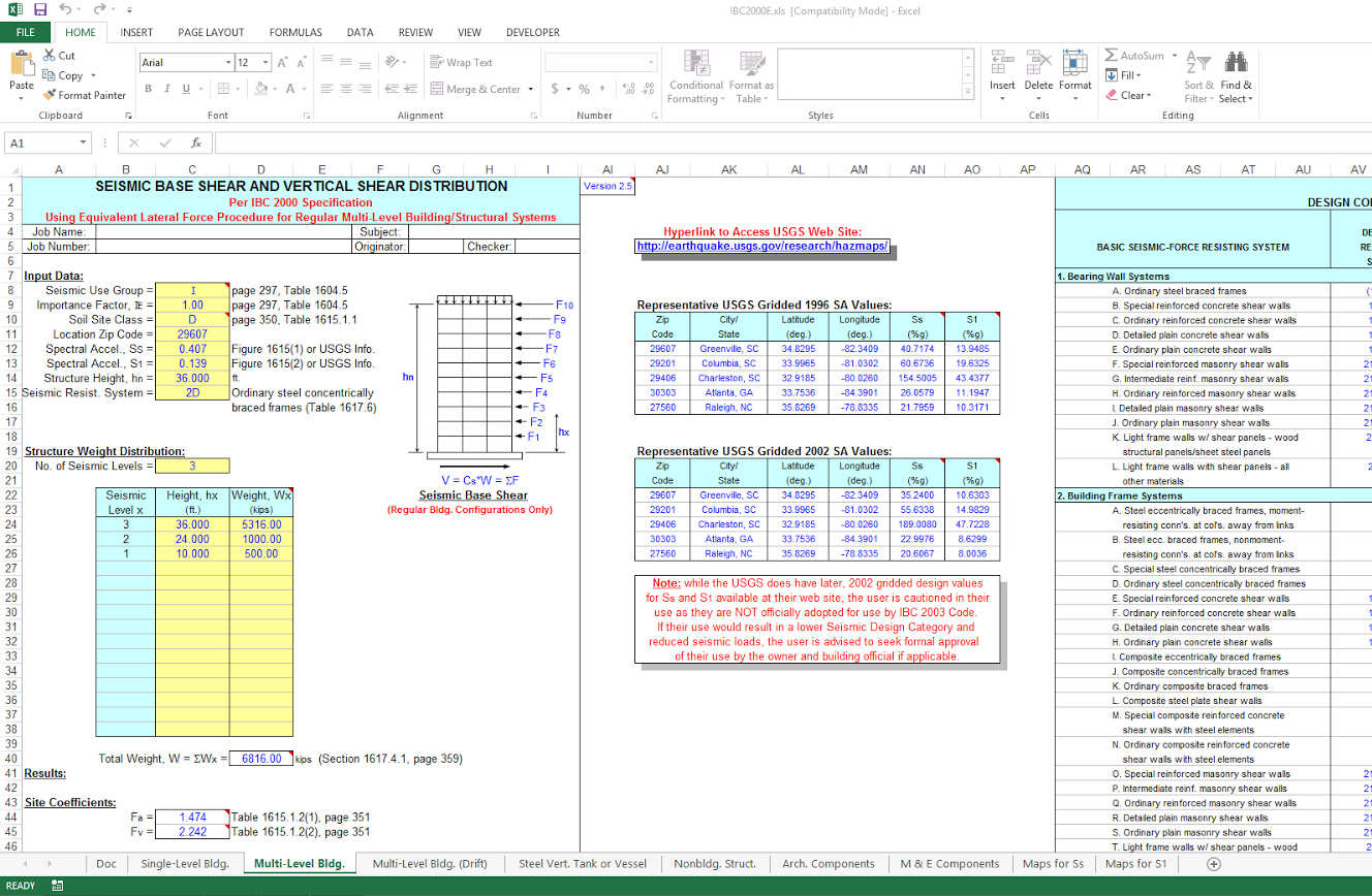 Ibc 2000 Seismic Analysis Spreadsheet  منتديات داماس الجديدة Throughout Ibc Code Analysis Worksheet
