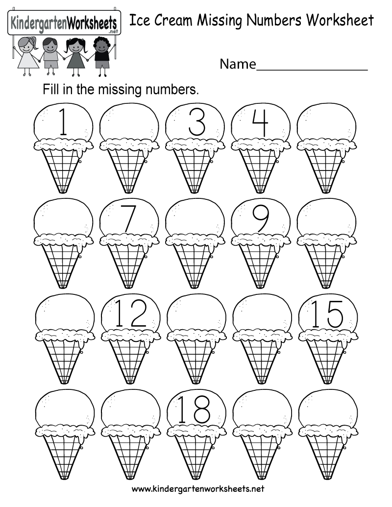 Ice Cream Missing Numbers 120 Worksheet For Kindergarten Free Intended For Counting Worksheets 1 20