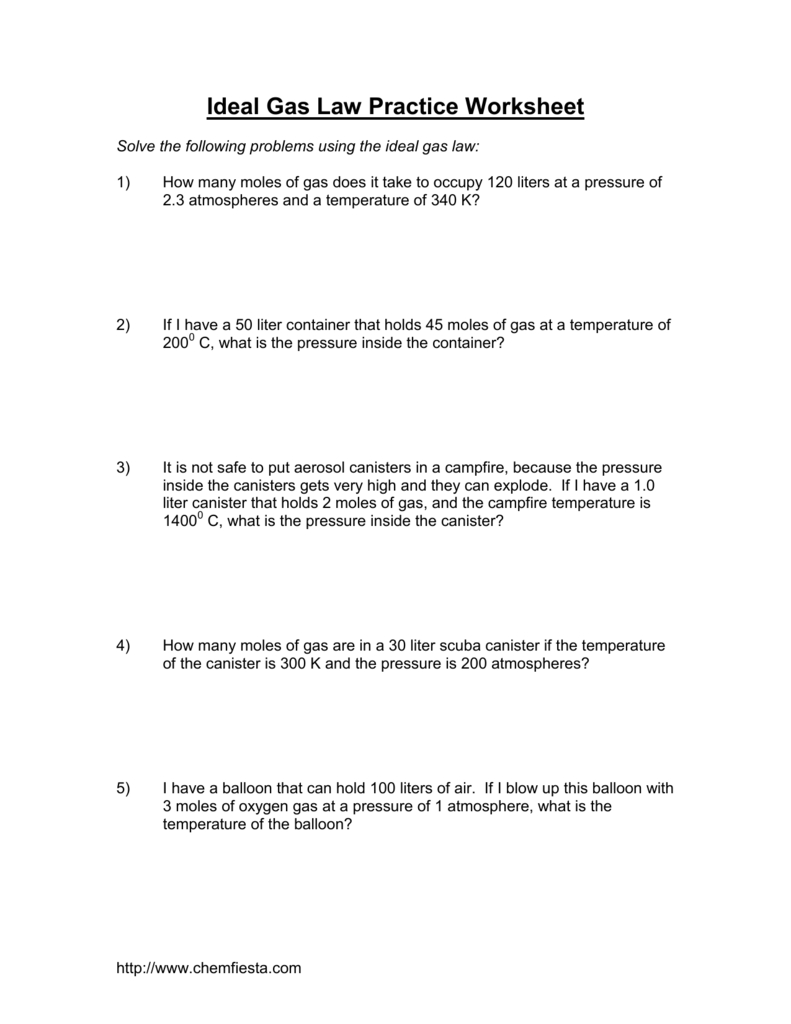 Ideal Gas Law Practice Worksheet Along With Gas Law Problems Worksheet