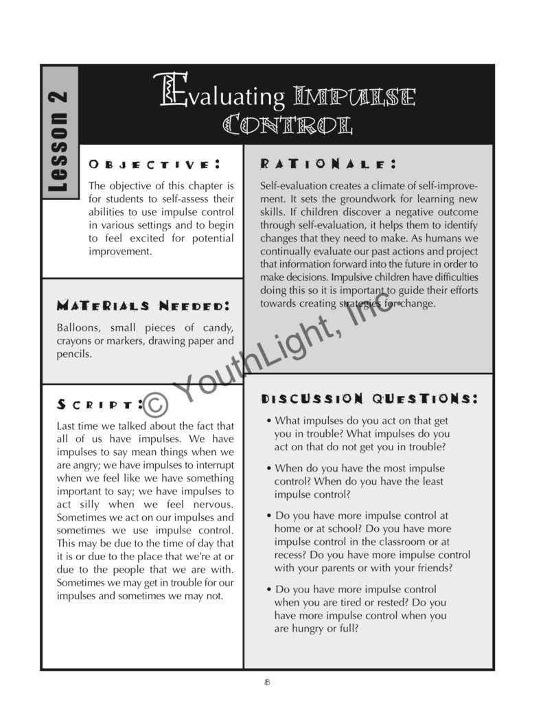 Impulse Control Activities  Worksheets For Elementary Students With Or Self Control Worksheets