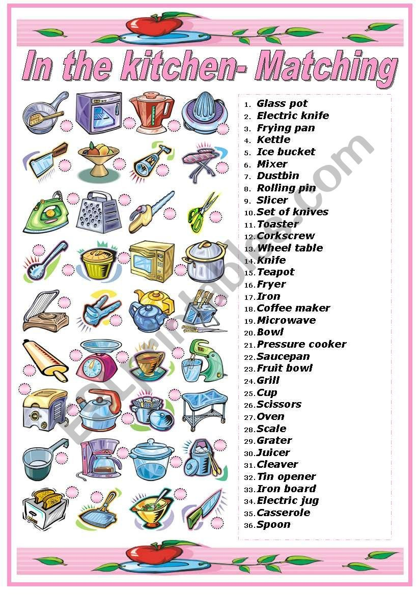 In The Kitchen Utensils And Appliances Matching Exercise Bw With Kitchen Utensils And Appliances Worksheet Answers