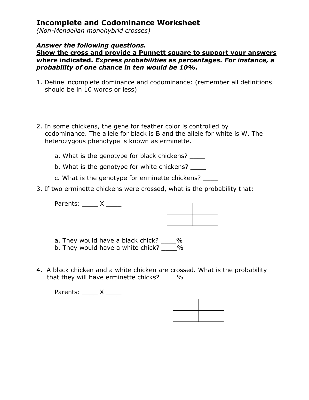 Incomplete And Codominance Worksheet As Well As Incomplete Dominance And Codominance Worksheet Answer Key